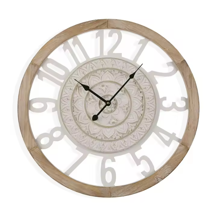 Versa Jeremiah Reloj de Pared Decorativo para la Cocina, el Salón, el Comedor o la Habitación, , Medidas (Al x L x An) 55 x 5 x 55 cm, Madera MDF, Color Blanco y marrón - 1