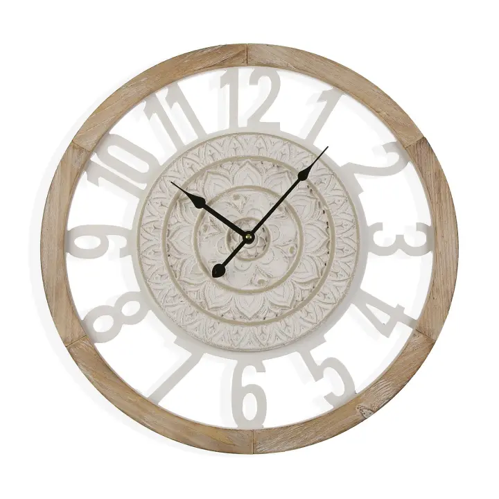 Versa Jeremiah Reloj de Pared Decorativo para la Cocina, el Salón, el Comedor o la Habitación, , Medidas (Al x L x An) 55 x 5 x 55 cm, Madera MDF, Color Blanco y marrón - 1