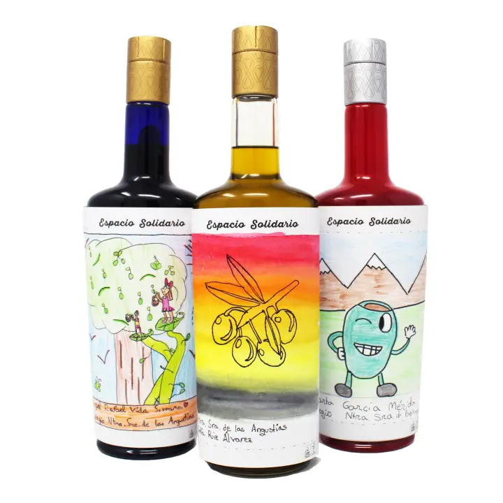 Botellas con Alma. Aceite de Oliva Virgen Extra. Botella decorada por niños. Solidario. Aceite de Almazaras de la subbética. Oro Verde. Aceite Premium. 1Botella 500 ml - 1