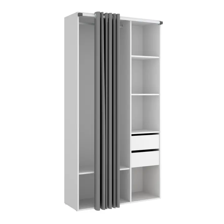 Armario Vestidor con 2 Cajones, Trasera Reversible y Cortina - Blanco/Natural 205x98x53 cm Armario para dormitorio - Fabricado en España - Melamina Alta calidad - Somnia Descanso - 1