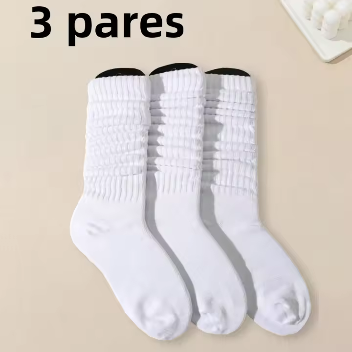 3 Pares De Calcetines De Pileta Para Mujer Calcetines De Color Sólido Blanco Comodidad Transpirabilidad Medio Longitud Moda Versátil - 1