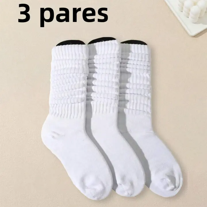 3 Pares De Calcetines De Pileta Para Mujer Calcetines De Color Sólido Blanco Comodidad Transpirabilidad Medio Longitud Moda Versátil - 1