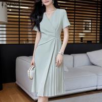 Vestido Midi Elegante De Verano Para Mujer ZANZEA Con Cuello V Y Manga Corta Vestido De Fiesta Trabajo OL Vestido De Seda Pleated - details 6