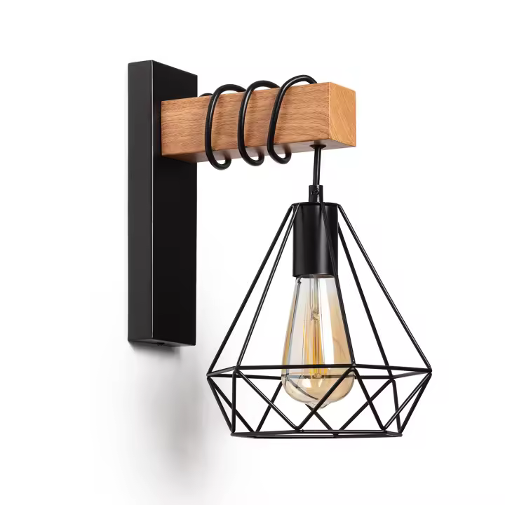 Ledkia Lámpara de Pared Metal y Madera Sardo Estilo Industrial Retro - 1
