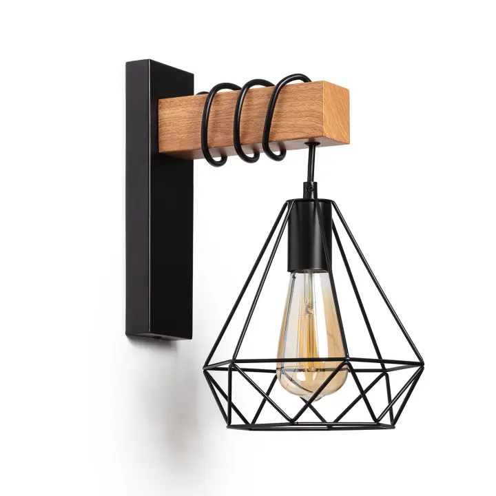 Ledkia Lámpara de Pared Metal y Madera Sardo Estilo Industrial Retro - 1