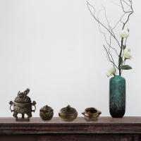 Brass Pocket Lotus Jiuding Incense Burner Hollow Mini Incense Holder Garden Statue Sculpture from Mainland China - details 18