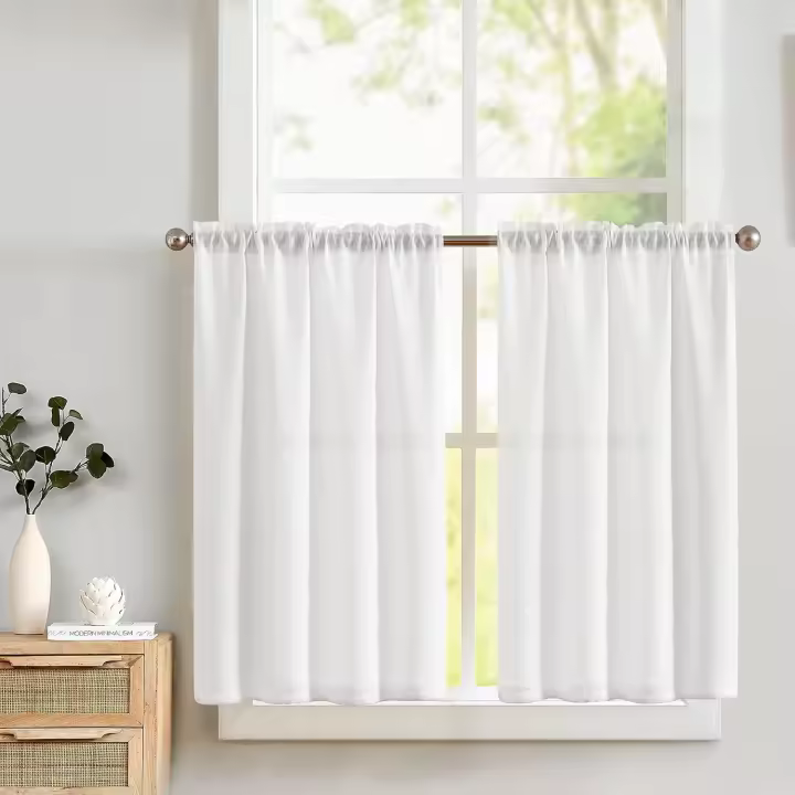 Cortina para Cocina con Bolsillo para Varilla Gris Oscuro Modernas de Cocina Cortas Semitransparentes con Aspecto de Lino Rústico para Ventana de Comedor Juego de 2 Unidades 70 x 90 cm - 1