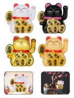 Gato de la suerte Maneki Neko alimentado por energía Solar, 4cm*4.7cm*4.7cm.Gato chino de la suerte que da la bienvenida a la mano, figuritas de gato de la fortuna para la decoración del hogar.gato de la suerte. - details 5
