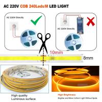 Tira LED COB Multicolor 10-1m 220V Flexible Alta Brillo 240 LEDs IC Inteligente Sin Conducteur Iluminación Lineal RA95 Para Sala De Estar - details 4