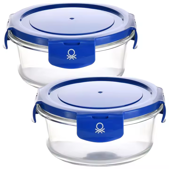 Benetton - Pack 2 Recipientes Herméticos Redondos Borosilicato 570ml con Tapa Azul - 1