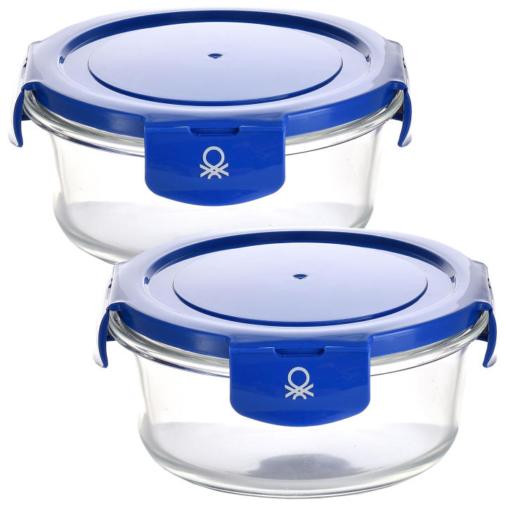 Benetton - Pack 2 Recipientes Herméticos Redondos Borosilicato 570ml con Tapa Azul