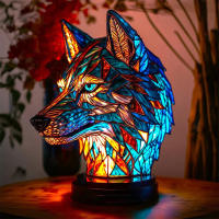 Lámpara De Mesa Serie Animal Vidrio Tatuado Gato Dragón Lobo Caballo Águila Delfín Tortuga Elefante Sirena Luz Nocturna - details 6