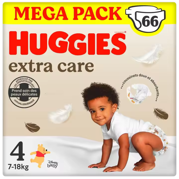 Huggies Extra Care Pañales para Bebé Talla 4 (8-14 kg) | Múltiples Packs | Pañal con diseños Disney y Almohadillas Extra Suaves que Cuidan la Piel del bebé - 1