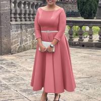 Vestido De Lujo Para Mujer Con Cuello Redondo Manga Larga Cinturado A-Linea Hasta El Tobillo Elegante Vestido De Cumpleaños - details 40
