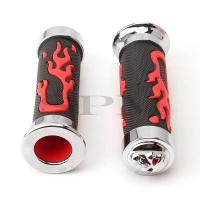 Pareja De Manillar De Motocicleta Universal En Forma De Bola De 7/8 Pulgadas 22mm Rubí Rojo Con Diseño De Calavera Y Llama Para Honda Suzuki Yamaha - details 4