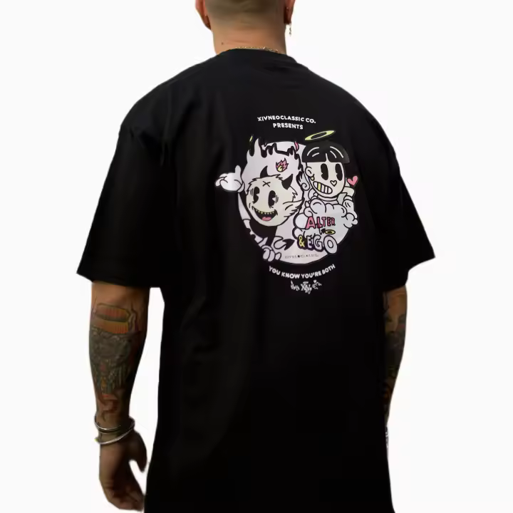 XIVNeoclassic Co. Camiseta negra oversize hombre 100% KNOW ALTER&EGO algodón peinado - 1