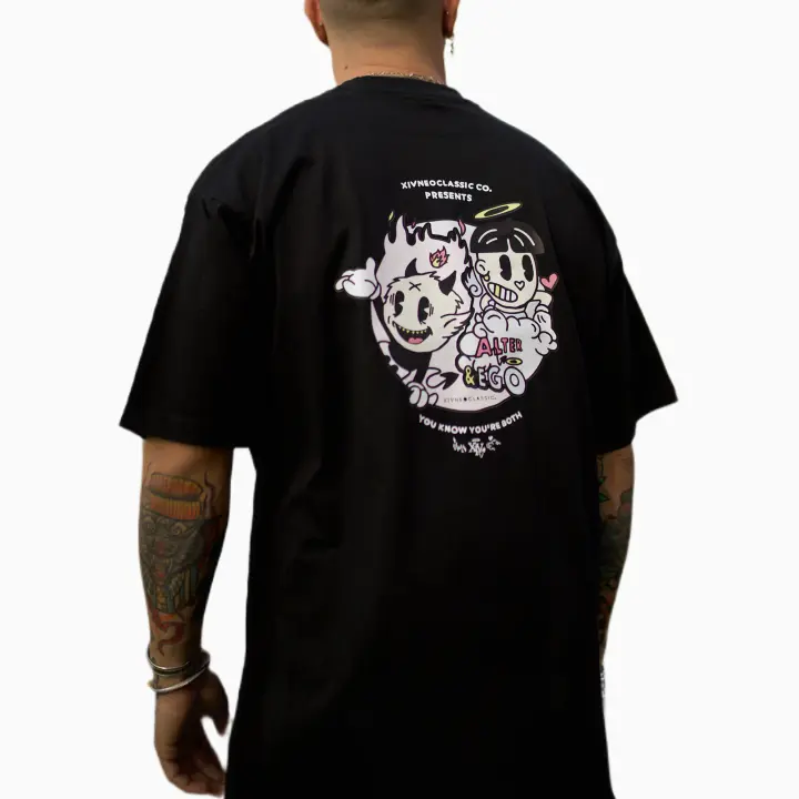 XIVNeoclassic Co. Camiseta negra oversize hombre 100% KNOW ALTER&EGO algodón peinado - 1