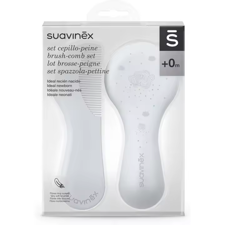 Suavinex, Cepillo y Peine para Bebés, Ideal Bebés Recién Nacidos, Cepillo para Bebés de Fibras Pobladas y Suaves, Peine con Cantos Redondeados, Sin Tirones, Respeta el Cuero Cabelludo, azul - 1