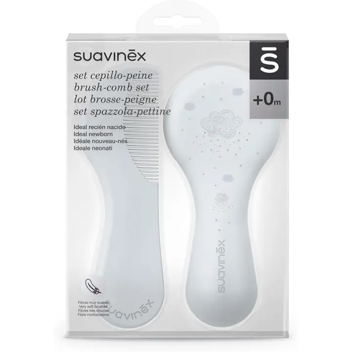 Suavinex, Cepillo y Peine para Bebés, Ideal Bebés Recién Nacidos, Cepillo para Bebés de Fibras Pobladas y Suaves, Peine con Cantos Redondeados, Sin Tirones, Respeta el Cuero Cabelludo, azul - 1