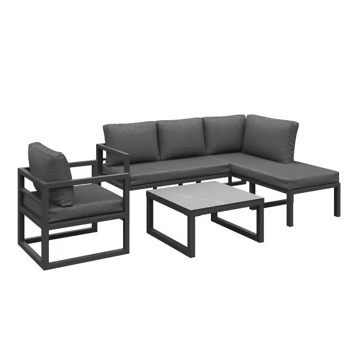 Juego de muebles de Jardín de Cuerda, juego de muebles de Jardín, sofá esquinero de Armado de Hierro galvanizado, Pata regulables, incl. Todos Los cojines de asiento y respaldo, Gris - 1