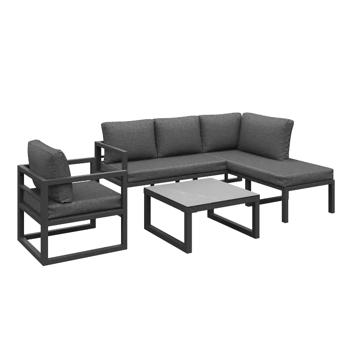 Juego de muebles de Jardín de Cuerda, juego de muebles de Jardín, sofá esquinero de Armado de Hierro galvanizado, Pata regulables, incl. Todos Los cojines de asiento y respaldo, Gris - 1