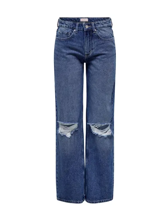 Pantalón vaquero Only Carla wide roto azul medio para mujer - 1