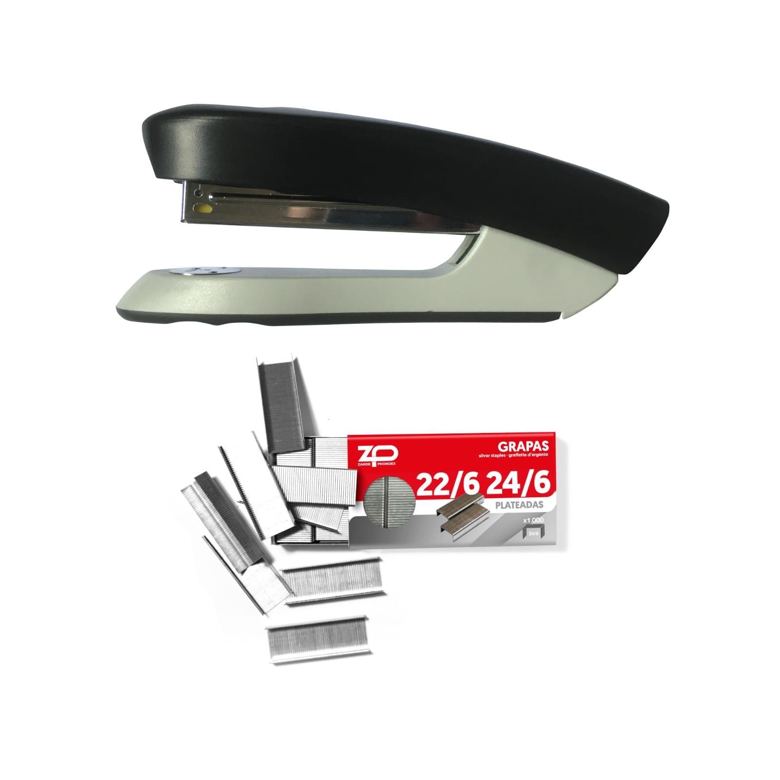 SNOWDVANCE Juego de grapadora metálica con 1000 grapas para 22/6 y 24/6 - Disponible en negro y azul marino - Diseñada para su uso en oficinas y por estudiantes.