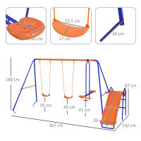 Outsunny Columpio Infantil 4 en 1 Columpio para Niños con 2 Columpios Individuales 1 Columpio del Planeador 1 Tobogán Cuerda Ajustable y Anti-UV para Exterior Multicolor - details 2