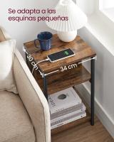 Mesa auxiliar multifuncional con 2 enchufes y 2 puertos usb, para sala de estar y dormitorio, marrón rústico y negro - 30x34x58 cm - details 4