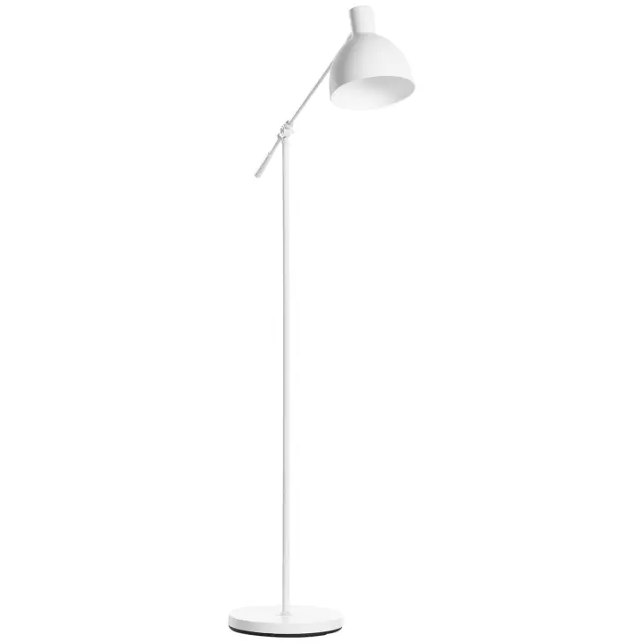 HOMCOM Lámpara de Pie Industrial Casquillo E27 Máx. 40W Lámpara de Lectura de Pie con Brazo Oscilante Altura Ajustable Pantalla Giratorio 90° para Salón Dormitorio Oficina Ø30x131-155 cm Blanco - 1
