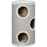 PawHut Barril Rascador para Gatos de 3 Niveles Torre Rascador para Gatos con 3 Entradas y Cubierta de Sisal Ø38x70 cm Gris Claro - details 0
