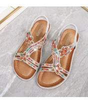 Zapatos de playa con diamantes de imitación 2025, cabeza redonda, tacón plano de alta gama, estilo hueco, cómodos zapatos de mujer para pleno verano - details 34