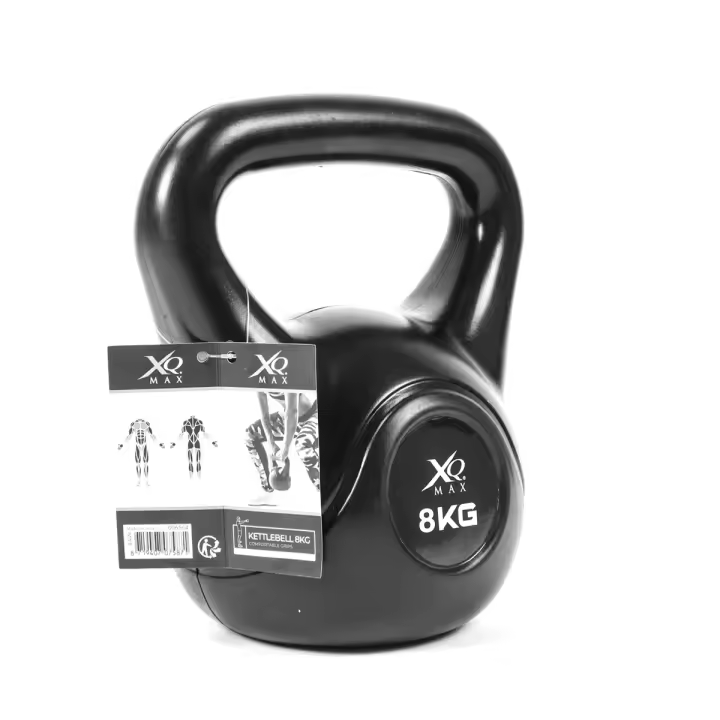 XQMAX Pesa Kettlebell 8 Kg Negra de Cemento Recubierta de Goma Blanda - 1