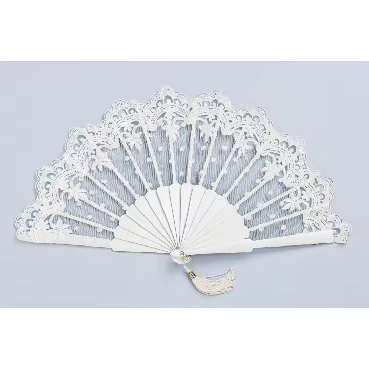 Abanico blanco de novia con tejido plumeti - Hecho en España, ideal para bodas y damas de honor - 1