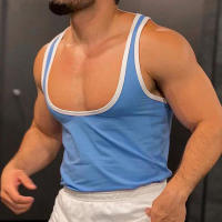 Camiseta De Gimnasio Para Hombre Verano Estilo Delgado Sin Mangas Deporte Moda Ajustada Vestido De Correo Patchwork Talla S-2XL - details 3