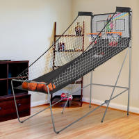 HOMCOM Juego de Canastas de Baloncesto Plegables y Portátiles con Contador Electrónico Doble y 4 Pelotas de Baloncesto con Soporte de Acero y Color Negro y Blanco 205x110x205cm (PxANxAL) - details 1