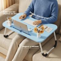 DECODEKO 50X30cm Bandeja para Cama y Sofá Reclinable,Mesa plegable portátil multifuncional de una pieza para cama con ranuras para vasos y tabletas, pies antideslizantes; adecuada para dormitorios, habitaciones de estudiantes y sofás de oficina - details 2