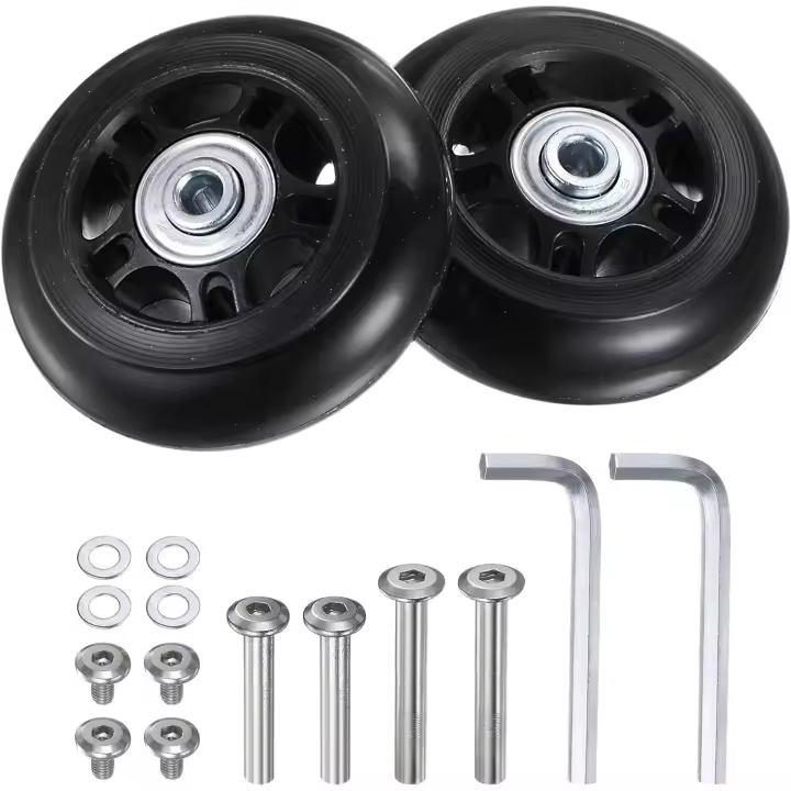 Ruedas de repuesto para equipaje uxcell de 70 x 24 mm. Kits de reparación de ruedas para maletas. Incluyen 2 ruedas con rodamiento de PU y arandelas, llaves y tornillo de eje para maletas con ruedas, patines en línea y patines con ruedas. - 1