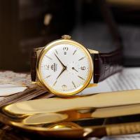 reloj hombre automático Orient Bambino Small Seconds RA-AP0004S dial blanco 40.5mm (admite cuerda manual) gold correa cuero - details 0