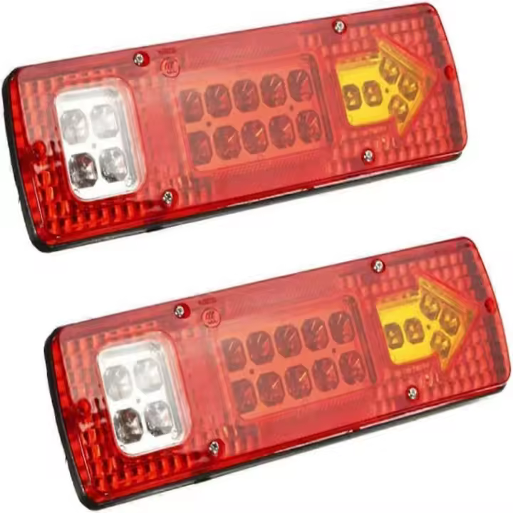 LED Trailer Tail Lights Red White-Amber Integrated Turn Signal Running Lamp for automobile,Truck (12V) 2PCS - 1