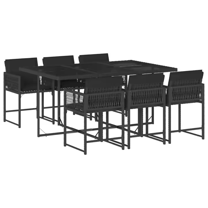 vidaXL Set de comedor de jardín 7 pzas y cojines ratán sintético negro - 1