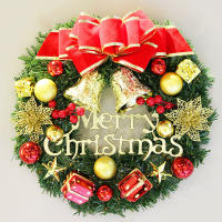 Adorno De Navidad 30CM Wreath Para Puerta Decoración Verde Con Flores Y Estrellas Adecuado Para Puerta De Entrada - details 2