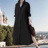 Vestido Largo Elegante Para Mujer Con Cuello Enrollado Y Abertura Casual A-Line Sólido Moda Solapa Simple Suéter Vestido De Manga Regular De Poliéster Con Estiramiento Leve - details 14