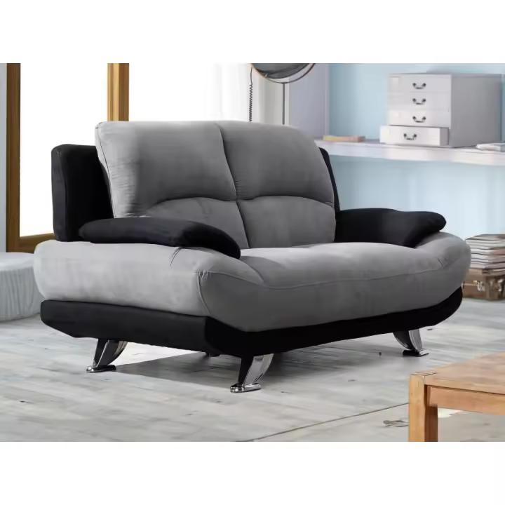 Vente-unique - Sofá 2 plazas de microfibra MUSKO - Bicolor gris y negro - 1