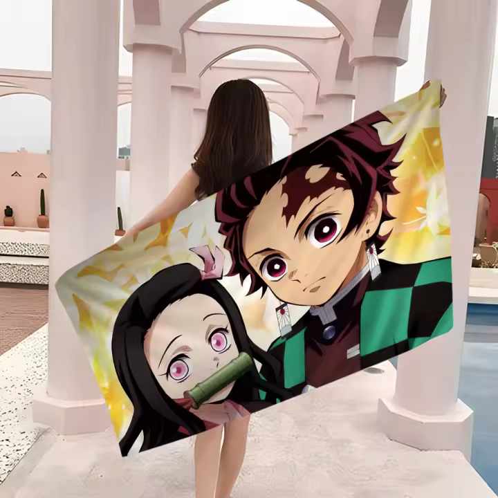 Toalla De Playa Demon Slayer Para Niños Toalla De Baño Personalizada Toalla De Piscina Regalo De Vacaciones Toalla De Picnic Toalla De Fiesta Tamaño 30x60 Cm Material Poliéster/Celulosa Absorbente Y Secado Rápido - 1