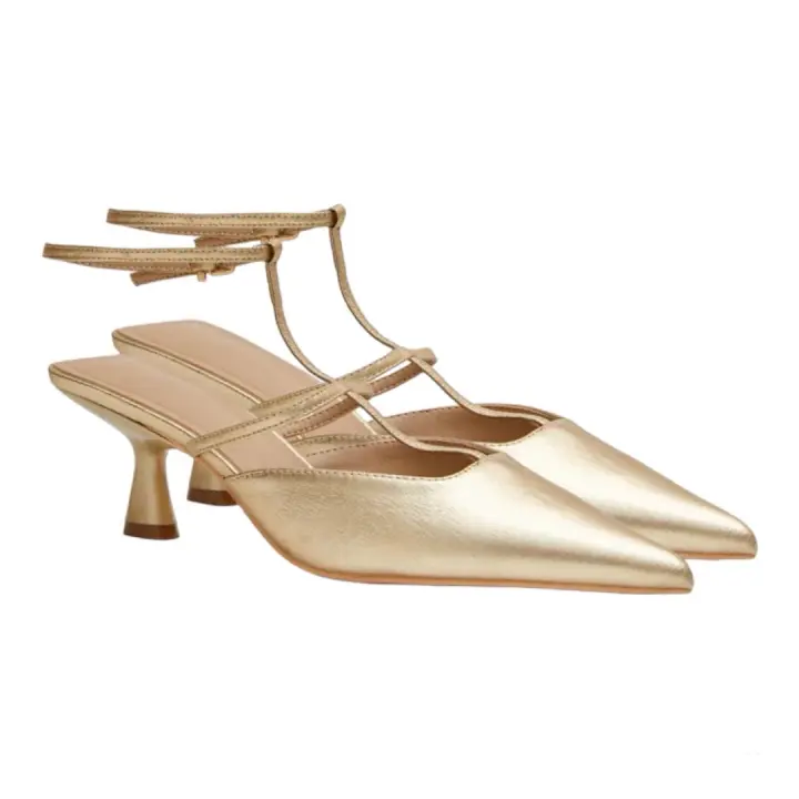 Buonarotti Zapato Tacon Destalonado Planta de Gel Dorado - 1