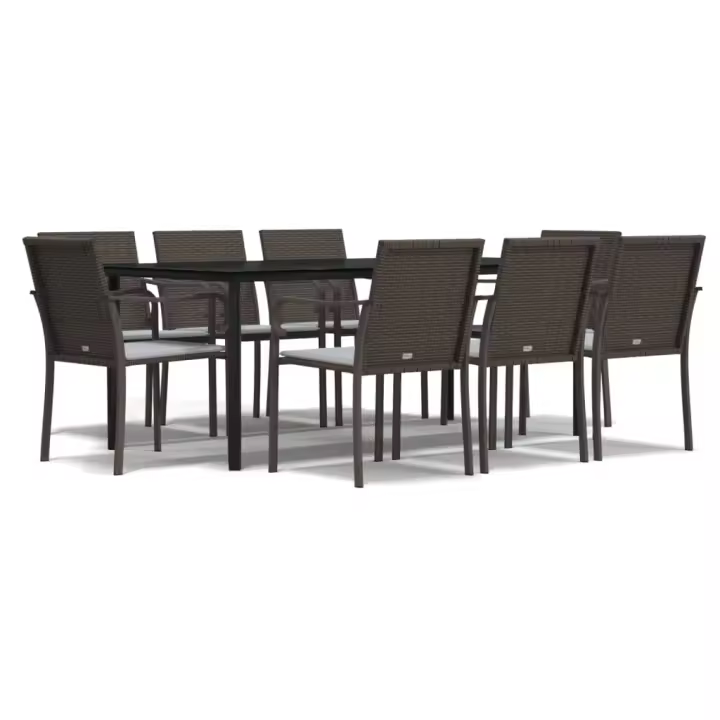 vidaXL Juego comedor jardín 9 piezas y cojines ratán sintético y acero - 1