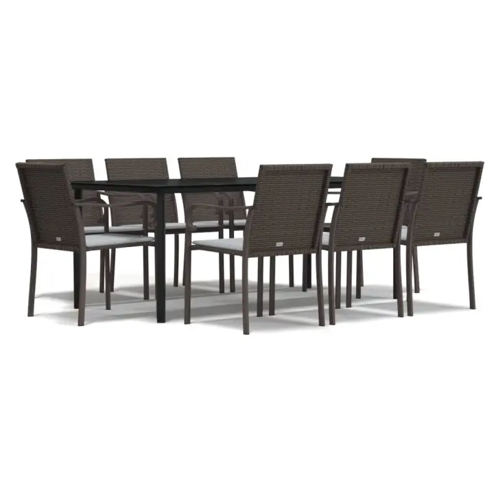 vidaXL Juego comedor jardín 9 piezas y cojines ratán sintético y acero - 1