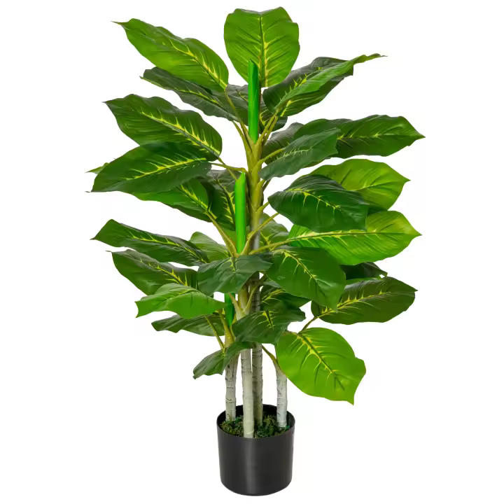 HOMCOM Planta Artificial de 95 cm con 33 Hojas Realistas en Maceta de Cemento Planta Imitación Hoja Perenne Interior y Exterior para Decoración Salón Oficina Verde - 1