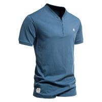Nueva camiseta de manga corta de algodón puro con cuello en V y cremallera para hombre, camiseta deportiva bordada de color sólido para hombre - details 3